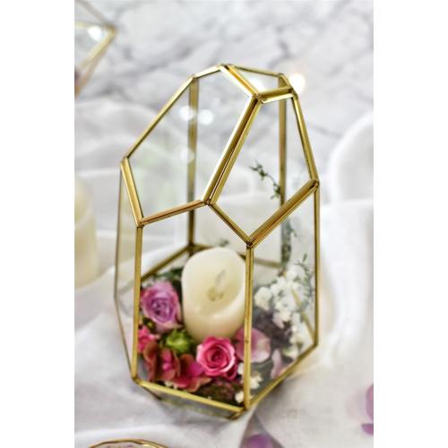 NCYP Geometric Glass Terrarium - Irregular Brass Planter Pot for Succulent Air Plants - Home Fairy Garden Decor - 6.5x5.7x9.8 Inches, Gold (No Plants, NO Door)