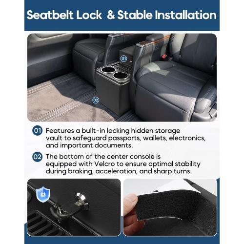Center Console Between Seat with Lock, Cup & Phone Holder, Regular | Center Console for Truck, Van, Minivans, Motorhome, Truck Organizer with Cup & Phone Holders
