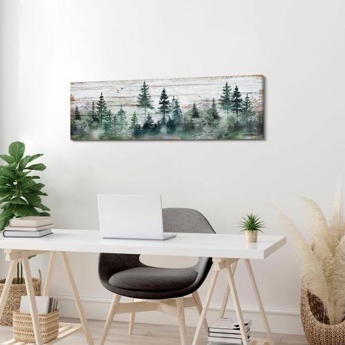 Farmhouse Pine Tree Wall Art Forest Picture Wall Decor Rustic Wood Mountain Canvas Prints Artwork for Living Room Kitchen Cabin Home Decor Vintage Landscape Poster Painting Decorations 14x48”