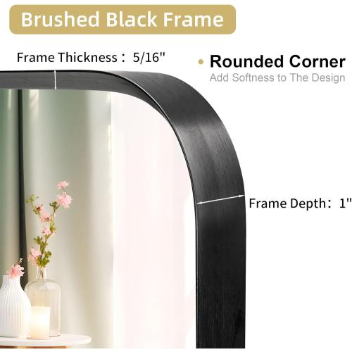 16x24 inch Black Rectangle Mirror, Brushed Metal Framed Vanity Mirror for Bathroom,Living Room,Bedroom,Entryway,Hallway,Wall Mounted Vertical or Horizontal
