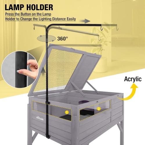 Aivituvin Tortoise Habitat Turtle Enclosure, Wooden Tortoise House Reptile Cage for Small Animals Indoor-Outdoor, Adjustable Lamp Holder Included