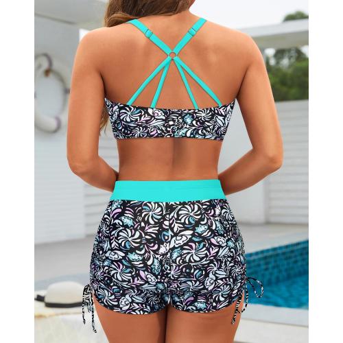 Yonique 3 Piece Tankini Swimsuits for Women Swim Tank Top Bathing Suits with Boy Shorts and Bra Athletic Swimwear medium