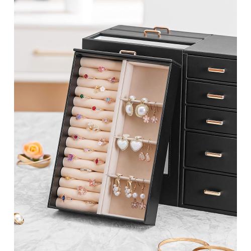Homde Large Jewelry Box/Organizer/Case with Glass Window, Drawers for Necklaces Earrings Rings Bracelets Watches Gift for Women Girls