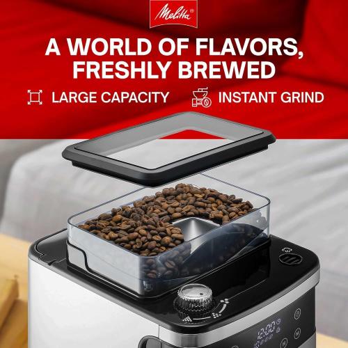 Melitta® Aroma Fresh™ Plus 10-Cup Coffee Maker with Built in Burr Grinder | Automatic Drip, Grind & Brew, 5-Pack Coffee Filters Included