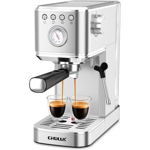 CHULUX Slim Espresso Machine with Milk Frother, 20 Bar Professional Italian Pump Espresso Coffee Machine for Home Cappuccino & Latte Maker, Stainless Steel, Silver