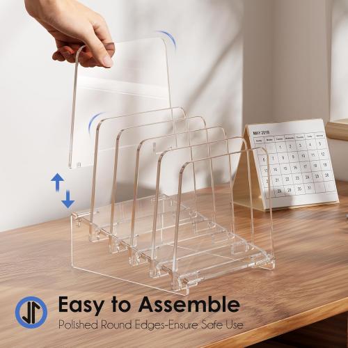 MaxGear Desk File Organizer, 5-Section Vertical Acrylic Filing Folders Holder Stand, Clear Incline Document Organizer Sorter Rack for Office School Home
