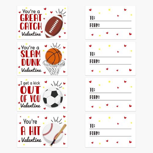 Valentines Day Gifts for Kids - 24 Pack Stress Balls with Valentines Day Cards for Kids School - Football Soccer Baseball and Basketball for Boys Girls Toddler Classroom Exchange Party Favors