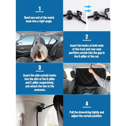 PAMASE Set of 3 Car Window Shades - 95% Light Blocking Sunshades, 1 Privacy Divider Curtains & 2 Side Window Covers, Wide Sedan SUV Accessories for Kids Baby Travel Camping Nap Sleeping