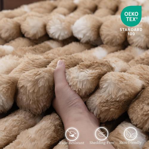 Throw Blanket for Couch - 60 x 80 Faux Rabbit Fur Throw Blanket Cozy Soft Warm Blankets for Bed Sofa Bedroom Living Room Fluffy Striped Blankets for Fall Winter, Home Decor, pink