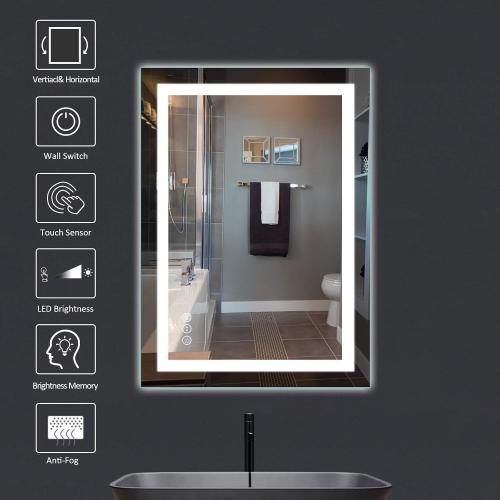 Amorho LED Bathroom Mirror 28x 36 with Front and Backlight, Stepless Dimmable Wall Mirrors with Anti-Fog, Shatter-Proof, Memory, 3 Colors, Double LED Vanity Mirror (Horizontal/Vertical)