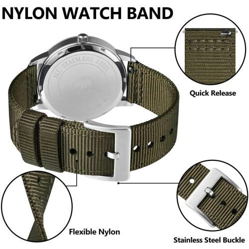 BISONSTRAP Men’s Nylon Watch Bands, Two-Piece Military Watch Straps, Quick Release, Brushed Buckle, Band Width 18mm 19mm 20mm 22mm