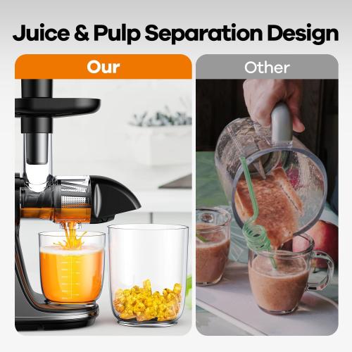 Cold Press Juicer Machine: Easy to Clean Slow Masticating Extractor for Veggies and Fruits, 92% Juice Yield High Nutrient and Vitamin, Quiet Motor & Reverse Function with Brush, Silver