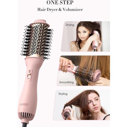 LANDOT Hair Blow Dryer Brush: One-Step Hot Air Brush with 60mm Oval Barrel - 4 in 1 HairDryer Styler and Volumizer for Drying Straightening Curling Volumizing Hair Fight Frizz and Add Volume