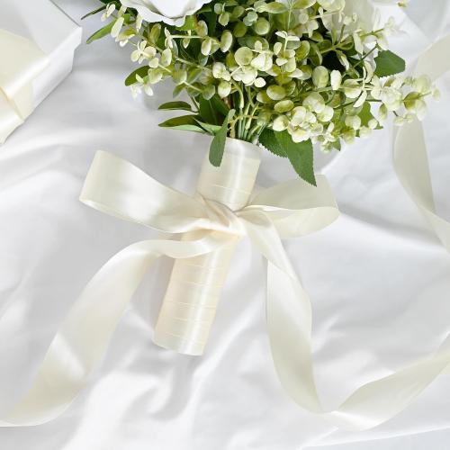 Double Face Ivory Satin Ribbon 1-1/2 inch X 50 Yards Polyester Ivory Ribbon 2 pack