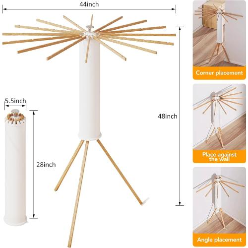 LIENAHU Clothes Drying Rack Tripod,Drying Rack Clothing,Laundry Drying Rack,Floor Standing,16 Wooden Poles,Collapsible Drying Racks for Laundry,Retractable,Foldable,Folding
