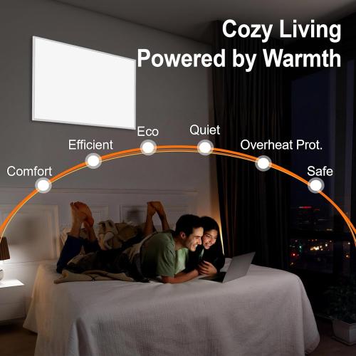 Space Heater for Indoor Use 600W– Wall Mounted Smart Infrared Heating Panel Appliance with Thermostat, Overheating Protection, Energy Efficient, 100% Flame Retardant, 10-Year Warranty