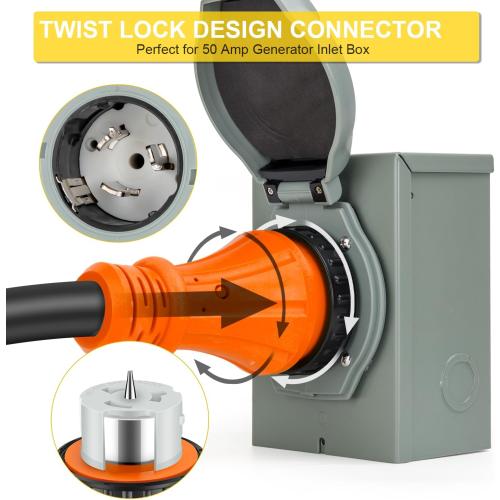 50 Amp Generator Cord 50 Feet, NEMA 14-50p to CS6364 & SS2-50R Generator Emergency Power Cord, 125/250V, 12500 Watts, Perfect for Generator to House Connection