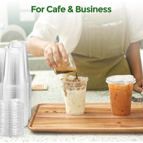 Glotoch Express Plastic Cups with Lids, [100 Sets - 16oz] Disposable Clear Crystal Iced Coffee Cups - Strawless Sip Lids - BPA Free Sturdy To Go Cup for Smoothie Cold Drinks Juice Party Wedding Event