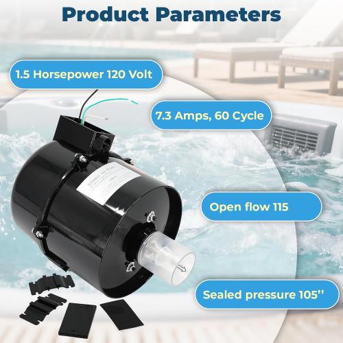 6315141 Silencer Spa Blower 1.5 HP 120 Volt 7.3 Amps Replacement for Air Supply, for use with 2 inch Plumbing, Quiet and Shock-Absorbing, Easy Installation, for Pool Hot Tub & Spa