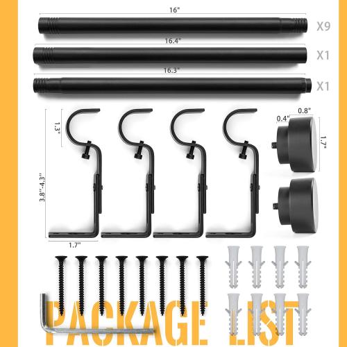 Zeerobee Curtain Rods, 120-170 Inch, Black, Metal, Matte Painted, 1 Inch Heavy Duty, Adjustable Telescopic, Wall/Ceiling Mounted