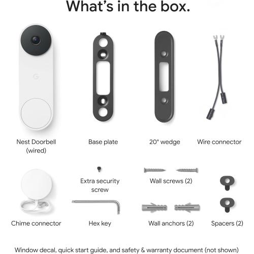 Google Nest Doorbell (Wired, 3rd Gen) - 2K Video and Gemini, Live View, Night Vision, 2-Way Audio - Works with Google Home - 2025 Model - Snow