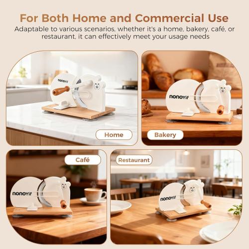 Manual Bread Slicer for Homemade Sourdough Bread, Adjustable Thickness, Hand-Crank Bread Cutter with Metal Guide, Suction Cup & Scale Line, Stainless Steel Blade, Beech Wood Base for Even Slices