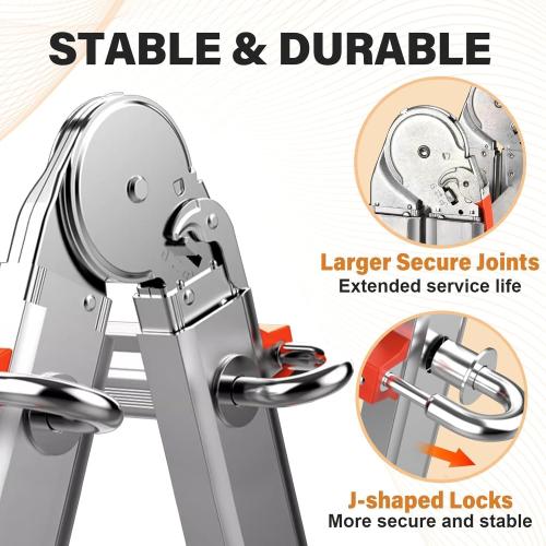 Size 19ft color orange HBTower A Frame 5 Step Extension Ladder, 19 Ft Multi Position Ladder with Removable Tool Tray and Stabilizer Bar, 330 lbs Capacity Telescoping La dder for Household and Outdoor Work (Orange, 19FT)