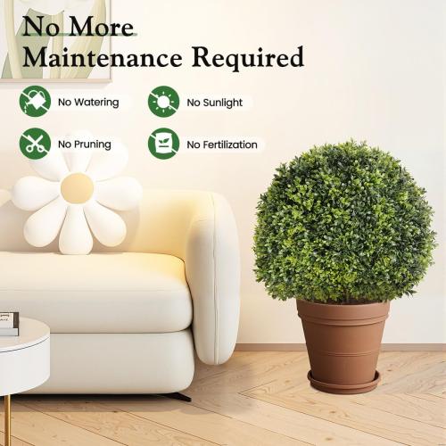 Lewondr Artificial Boxwood Topiary Ball Trees, 22.83'' Fake Plants Outdoor with Ground Spike, Set of 2 UV and Fade Resistant Faux Greenery Shrubs for Outdoor Indoor Front Porch Garden, Green