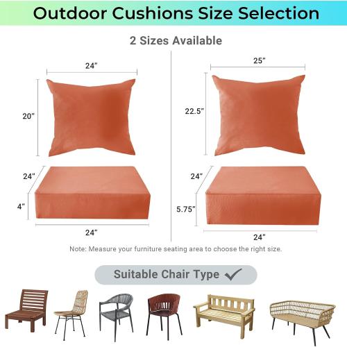 Outdoor Cushions for Patio Furniture,Outdoor Seat Cushion Set 24 x 24 x 5.75 Inch,Waterproof & Fade Resistant Outdoor Chair Cushions,Deep Patio Chair Cushion with Removable Cover,Spice