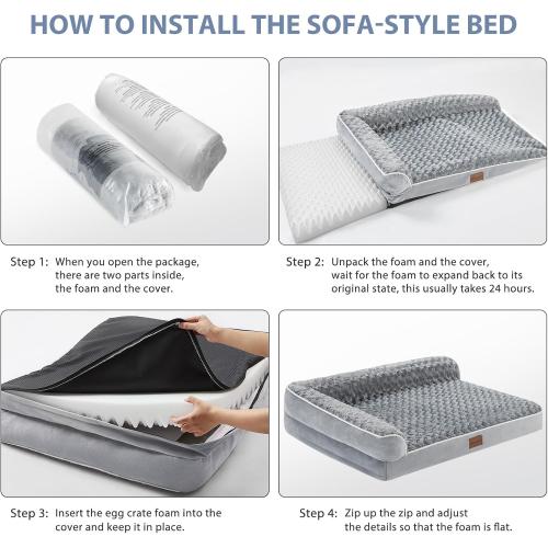 BFPETHOME Orthopedic Dog Beds for Large Dogs-Waterproof Sofa Dog Bed with Removable Washable Cover, Big Pet Bed with Waterproof Lining and Nonskid Bottom,Pet Bed for Large Dogs