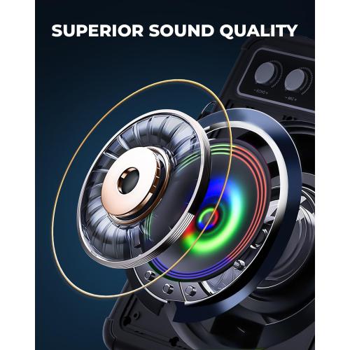 Karaoke Machine, Portable Bluetooth Karaoke Speaker with 2 Wireless Microphones, PA System for Adults Kids with LED Lights, Supports FM/AUX/USB/TF for Home Party