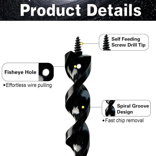 DECKRKAT 54 Flexible Installer Drill Bit - 3/8 Auger with Fish Eye Hole & Anti-Slip 3-Flat Shank for Wire Pulling Through Walls, Ceilings, Sidewalks.