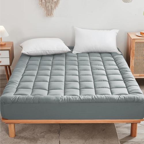 Mattress Pad - Soft and Breathable Mattress Protector Cover - Pillow Topper with Stretches to 18” Deep Pocket Fits Up to 8”-21” Cooling Bed Topper (Light Gray, Queen)