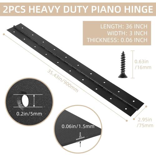 2 Pack Heavy Duty Piano Hinges, 36 Inch x 3 Inch Open Width Stainless Steel Piano Hinge 0.06 Thick Black Continuous & Piano Hinges with Screws for Wood Furniture, Door, Wooden Box
