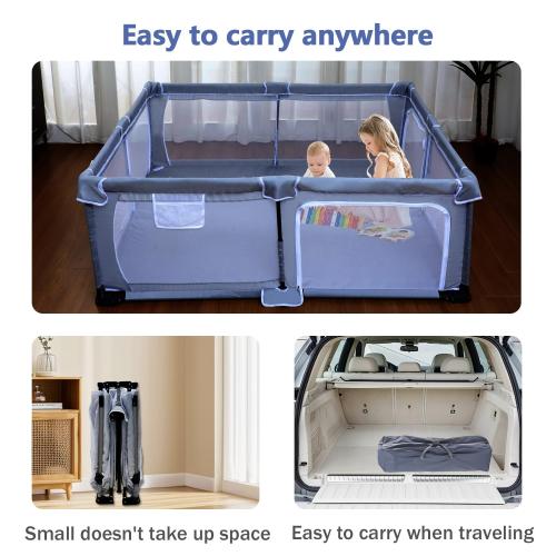 Foldable Baby Playpen 50X50,Play Pen for Babies and Toddlers, Portable Playpen, Kids Collapsible Play Pen, Indoor & Outdoor Baby Fence with Visible Mesh,Safety Area Travel Play Yard with mat (Grey)