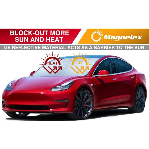 Magnelex Tesla Windshield Sunshade for Model 3/Y | Reflective 240T Material Sun Shade with Mirror Cut-Out | Foldable Sun Shield