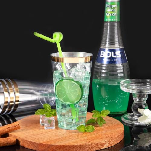 WDF 100 PACK Gold Plastic Cups - 12 OZ Gold Rimmed Disposable Cups for Thanksgiving Party, Holiday Gathering, Wedding