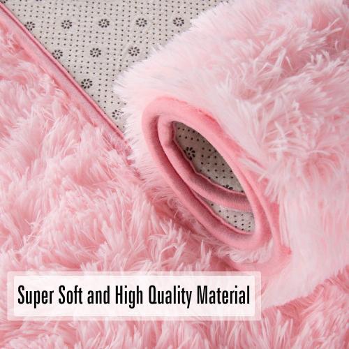 Andecor Soft Fluffy Bedroom Rugs, 4 x 6 Feet Indoor Shaggy Plush Area Rug for Boys Girls Kids Baby College Dorm Living Room Home Decor Floor Carpet, Pink