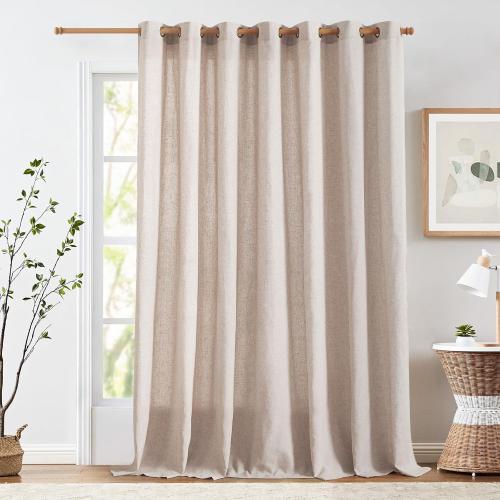 jinchan Linen Curtain 96 Inches Long for Sliding Glass Door, Extra Wide 100 Inch Farmhouse Semi Sheer Ceiling Curtain Living Room Light Filtering Grommet Farmhouse Rustic Taupe Drape, 100x96 1 Panel