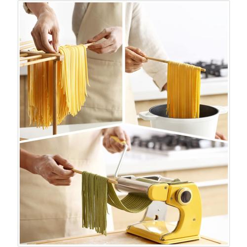 Bamboo Pasta Drying Rack with Transfer Wand and 12 Bars, Easy to Transfer for Drying Pasta and Cooking, Special Suspension Design for Large Storage