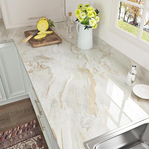Large Gold Marble Contact Paper for Countertops 24 x 394 Shiny Marble Counter Top Peel and Stick Waterproof Wallpaper Vinyl Wrap Removable Granite Contact Paper for Kitchen Cabinets Desk