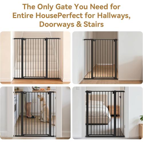 43 inch Tall Safety Dog Gate Adjustable 29.7-45.2inch Extra-Wide Metal Pet Gate Drill-Free Pressure-Mount Installation kit Self-Closing Cat Gate for Stairwells、Doorways（Black）