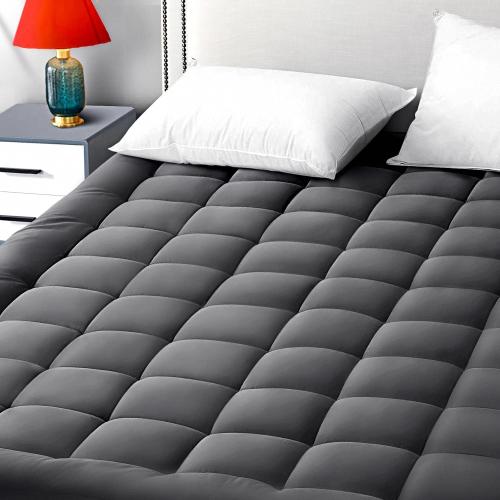 EASELAND Queen Mattress Pad Cotton Pillow Top Mattress Topper Dark Grey
