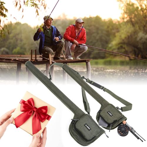 Doorslay Fishing Rod Case Fishing Pole Bag with Reel Pouch Fly Fishing Bag for 9FT 2 Pieces/4Pieces Rod Fishing Rod Bag