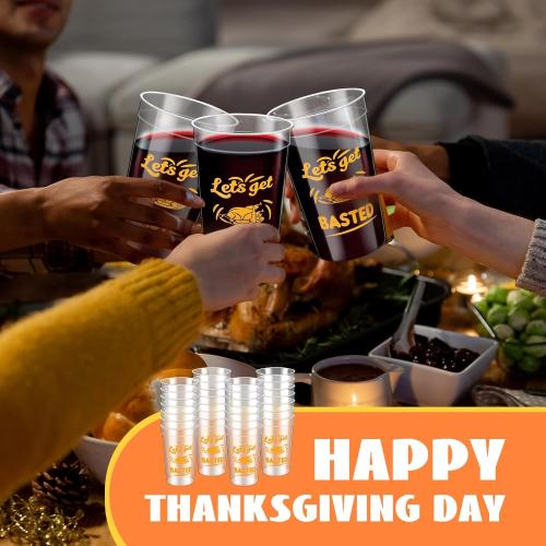 12 Pack 16 oz Thanksgiving Reusable Plastic Cups Thanksgiving Stadium Cups Gobble Design Thanksgiving Party Supplies Clear Fall Cups for Dinner Celebration Friendsgiving Party (Stylish)