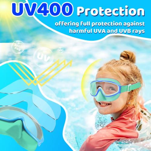 Vvinca Kids Goggles with Comfort Fabric Strap, Kids Swim Goggles Wide View Anti-Fog/UV No Leaking Swimming Goggles for 3-14