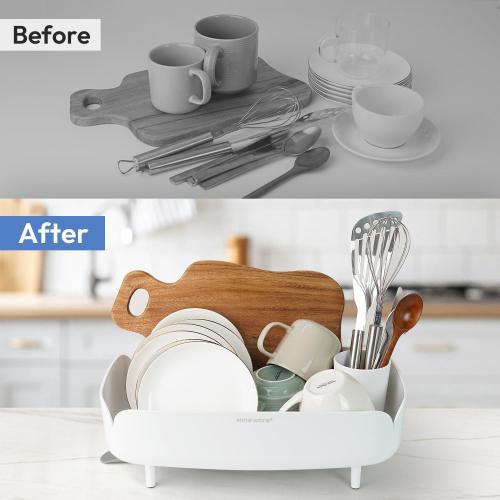 carrotez Split-Design Small Dish Drying Rack 9.5'' × 15.9'' × 4.9'' - White