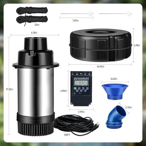 Pond Fountain Aerator, 15000 GPH Fountain Pump with Timer, 110V/60Hz 750W Waterfall Pump with 2 Spray Patterns, Energy-Efficient Water Circulation for Ponds & Lakes with 120FT Power Cord (Blue Black)