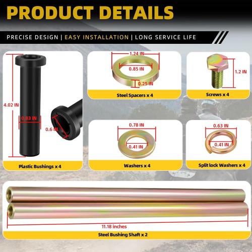 Upgraded Front Lower A-ARM Bushing Shaft Kit 7501093 for Polaris Sportsman 400 500 570 600 700 800,Trail Blazer 250 330 400, etc. Front Lower A Arm Bushings Kit w/Shaft