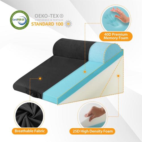 3PCS Soze 9&12 Color Black Wedge Pillow Set for After Surgery, Adjustable 9&12 Inch Bed Wedge Pillow for Sleeping, Incline Pillow Wedge for Headboard, Post Surgery, Acid Reflux, Neck&Back Support, Black